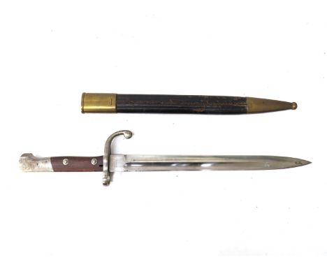 A German-made 1908 pattern bayonet by Weyersberg, Kirschbaum &amp; Co, Solingen, with hooked quillon, brass mounted black lea