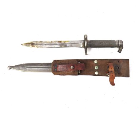 A Swedish M1896 pattern bayonet with steel scabbard and brown leather belt frog 