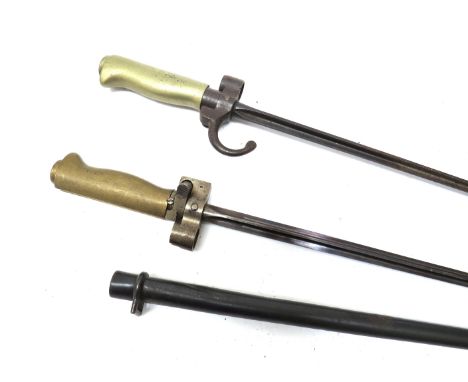 Two French Epee-Baionette model 86/93/16 bayonets with cruiciform blades, one with scabbard 