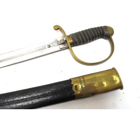 A circa 1850 British Constabulary Sword / hanger with shagreen wired grip and D-form knucklebow joining a single filtered bla