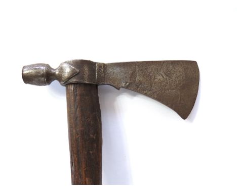 A Native American tomahawk axe, hand forged with integrated smoking pipe.  Possibly late 19th/early 20th Century 