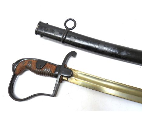 A 19th Century Prussian Artillery officer's sword, the stirrup-form hilt with grip a/f, twin langets, joining a single fuller