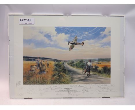A collection of signatures from 45 Spitfire and Hurricane pilots from The Battle of Britain. Two prints by the well-known art