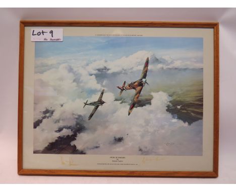 A print after Robert Taylor “Duel of Eagles” to commemorate 40 year anniversary of The Battle of Britain, signed by Douglas B