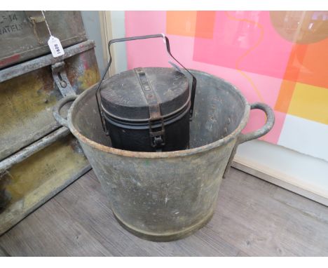 A WWII British RAF Air Ministry galvanised tub, dated 1943, together with an aircraft hot food flask (2) 