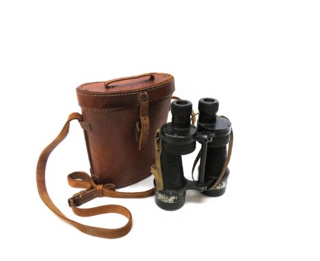 A pair of Bino Prism No. 5 binoculars, broad arrow marked, leather cased