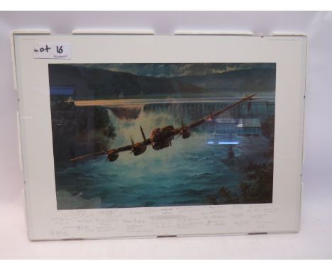 A limited edition print “Dambusters” after Anthony Saunders, 49/400, signed by 31 RAF crew including Maureen Stevens RIT OPS 