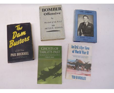 Five books consisting of three first editions “ENEMY COAST AHEAD” by Guy Gibson (1946), “THE DAM BUSTERS” by Paul Brickhills 