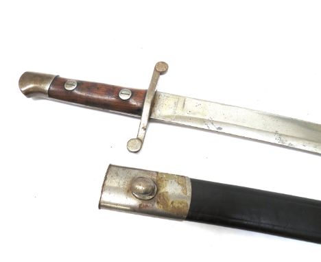 A late 19th Century Spanish artillery bayonet stamped Artilleria, with steel mounted scabbard 