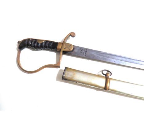 An Ottoman M1909 officer's dress sword, the brass stirrup-form hilt with engraved crossed cannon design (possibly denoting Ar