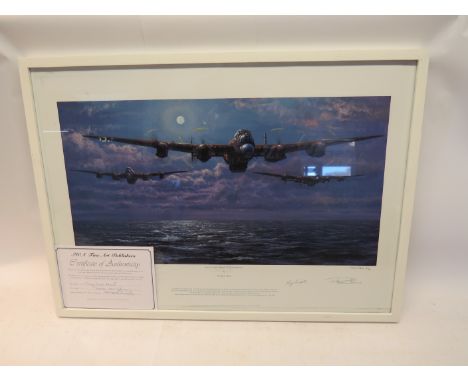 An artist's proof "Enemy Coast Ahead" limited edition print after Philip E. West, signed by Flight Engineer Ray Grayston and 