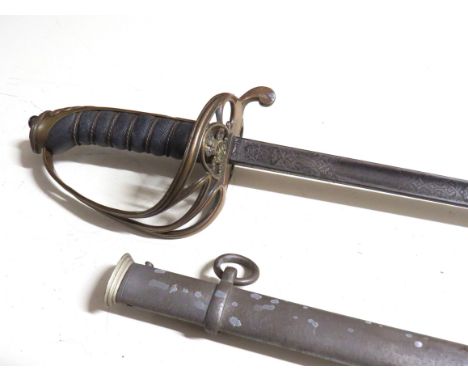 An 1822 Pattern Infantry Officers sword of piquet weight for wear during social engagements, the brass half-basket guard of G