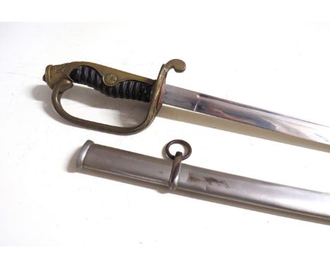 A Japanese circa 1920-40 Type 19 Kyu Gunto army officer's sword, the brass foliate and floral decorated and pierced hilt with