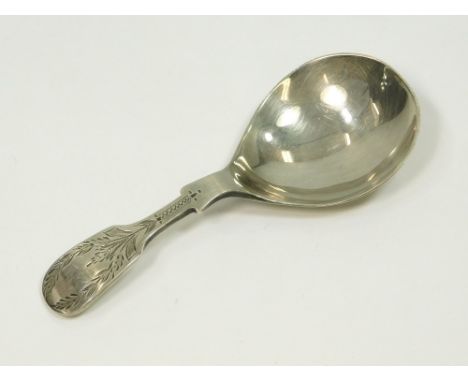 CADDY SPOON. An engraved silver caddy spoon. Sheffield 1935.Please note that all items in this auction are previously owned &