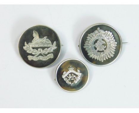 SWEETHEART PINS. Three silver & tortoiseshell sweetheart brooches for the Army Service Corps London 1915, The Gloucestershire