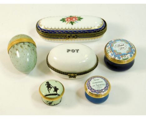 HALCYON DAYS ETC. Four Halcyon Days enamelled boxes: a Thank You box; a Never Economise on Luxuries box & a Winnie The Pooh s