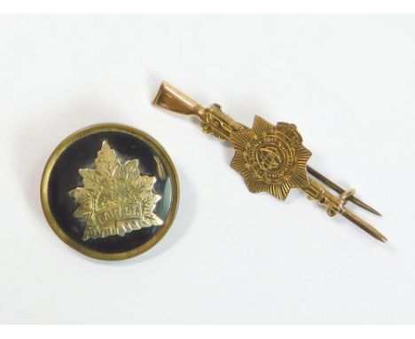 SWEETHEART PINS. A WWI Canadian Expeditionary Force tortoiseshell & gold plated sweetheart brooch & a WWI 9ct. gold Army Serv