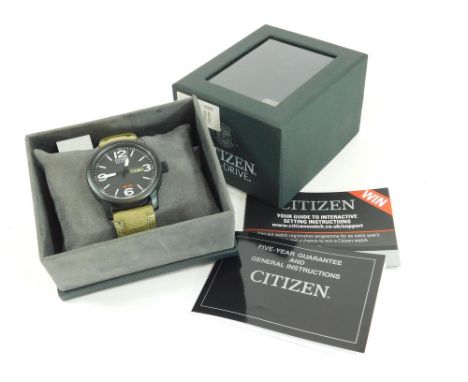 CITIZEN ECO-DRIVE. A gentleman's over-sized black Ion plated Citizen Eco-Drive wristwatch, the black dial with over-sized num