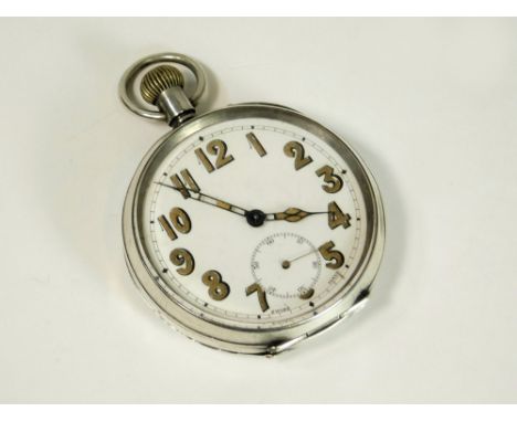 POCKET WATCH. An early 20th century, open faced, keyless pocket watch. Diameter approx. 5cm.  All watches in this auction are