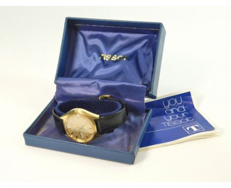 TISSOT. A gentleman's 1970's Tissot Seastar automatic wristwatch in gold plated case, the textured dial with baton numerals, 