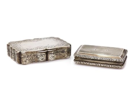 A Victorian sterling silver snuff box, by Edward Smith, c.1840,of rectangular serpentine form. Hand engraved acanthus scrolls