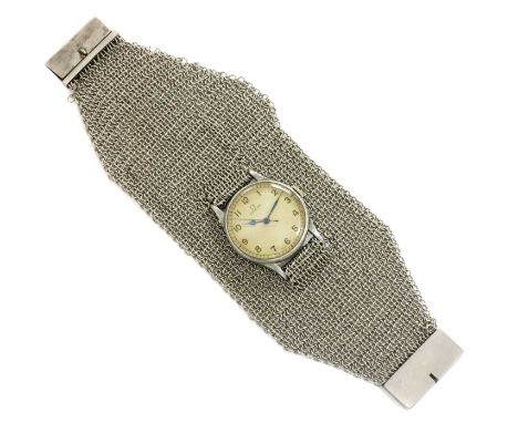 A gentlemen's stainless steel Omega mechanical strap watch, c.1940,model no. 2292, frequently used as Air Ministry military i