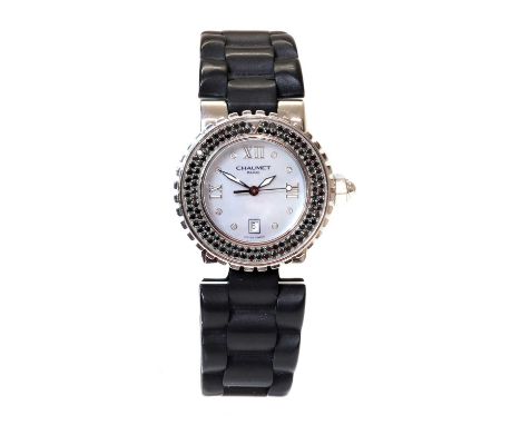 A stainless steel mid-size Chaumet 'Class One' diamond set quartz strap watch, reference 622. A 33mm case, with a mother-of-p