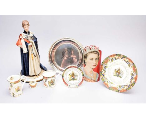 A quantity of Royal commemorativesincluding a Beswick Silouhette Dorothy Wilding vase, decorated with a portrait of young Que