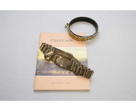 A Victorian white metal dog collar, with engraved label 'R.M. Biddulph Esq Arthurs Club St James St', together with a plated 