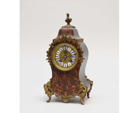 An early 20th century Buhl-style, Louis XV style, mantel clock, by ‘Marti’, with a 3” dial, raised enamelled numerals and bra