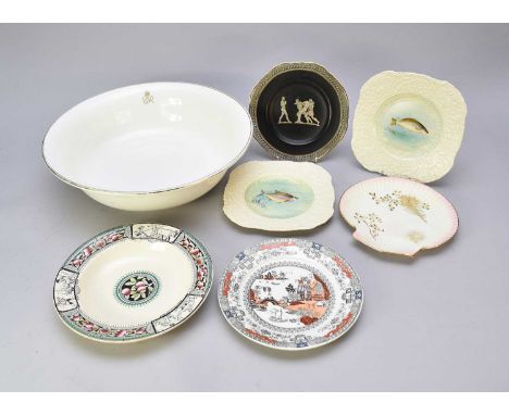 A collection of English porcelain and other pottery, Victorian and latercomprising a pair of Brownfield blush ivory plates de