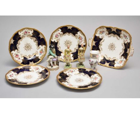 A collection of porcelain, including a Meissen model of a seated boy, a/f, 14cm high; a French porcelain casket, a/f, a Meiss