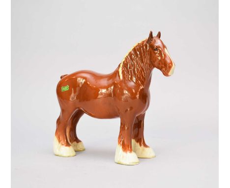 A Beswick model of a Shire Horse mare in the rare chestnut colourway, model 818, printed factory mark and green paper label, 