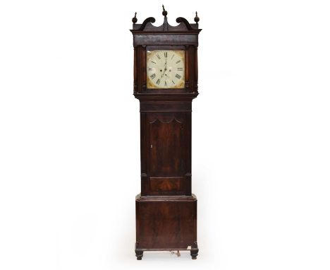 A Victorian mahogany veneered, 8-day longcase clock, indistinctly signed 'R.Ca?mmack, Ormskirk', the hood with a broken swan-