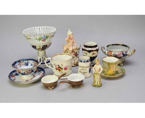 Group of assorted pottery and porcelain, comprising a George Jones Crescent China vase, 12.5cm high; an English mid-19th cent