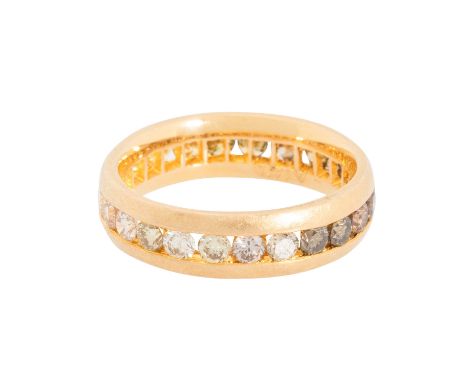 Memoirering rundum mit Brillanten von zus. ca. 1,65 ct, Farbverlauf FANCY/SI-P1, GG 18K, 5,2 g, RW: 54, 21. Jh., leichte Trag