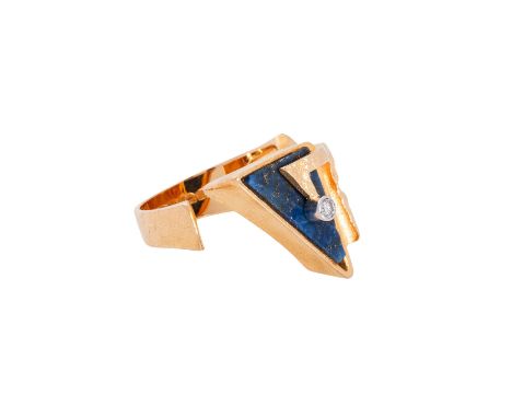LAPPONIA Ring mit kleinem Brillant von ca. 0.04 ct und Lapislazuliplatte, 18K GG, 7,1 gr, RW: 48, Jahresmarke 1976, Herstelle