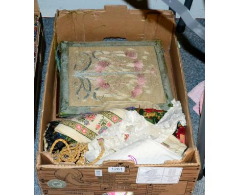1871 Childs woolwork sampler, with crown, dog and initials; Berlin woolwork panel, of roses and foliage on a black ground; wo