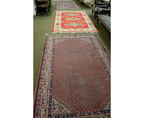 Thrace Kilim, European Turkey, the pillar box red field with three hooked medallions enclosed by borders of hooked devices, 2