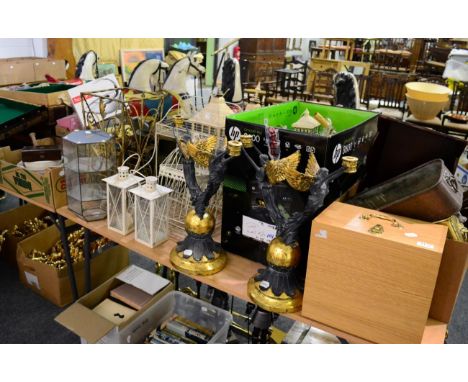 A copper twin handled preserve pan, a copper planter, two brass examples, coal bucket, together with assorted modern planters