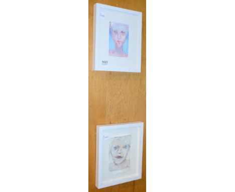 Bren Head (Contemporary) Portrait, signed, monogrammed and dated '09, mixed media, 17cm by 12cm; with another similar (2)  Ar