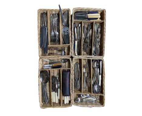 Quantity of Regent Plate cutlery by Garrard and other cutlery in four wicker baskets 