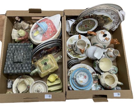 Enesco Beatrix Potter Large Egg Keep Jemima Puddleduck, Hunting tea set, Cottage ware and other similar ceramics in two boxes