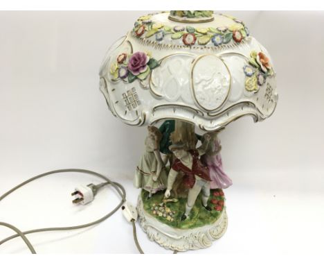 A Dresden Porcelain lamp 61cm and 33cm diameter. Postage D