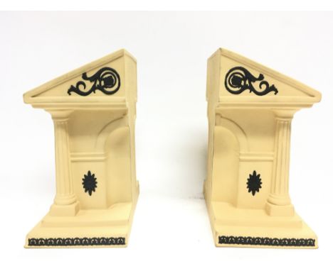 Wedgewood yellow and black jasperware bookends, postage category D