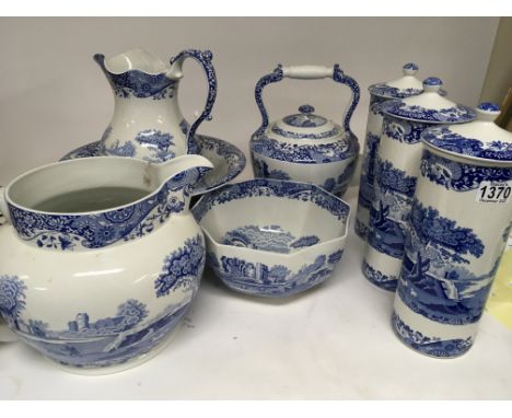 A collection of large Copland Spode ceramics jug and basin storage jars a large jug kettle and bowl (a lot)