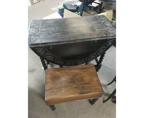 A Victorian mahogany commode and an oak drop leaf table.
