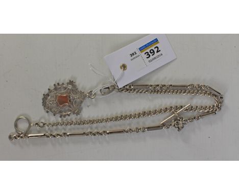 Edwardian hallmarked silver fancy watch chain, fob and a graduating chain Condition Report Click here for further images, con