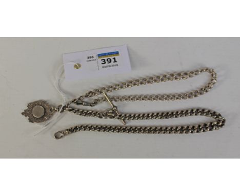 Edwardian hallmarked silver graduating watch chain with fob and a similar chain approx Condition Report Click here for furthe