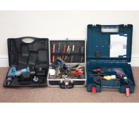 Bosch GBH 2-18 RE Professional, box of tools and an Erbauer electric hand drill (This item is PAT tested - 5 day warranty fro